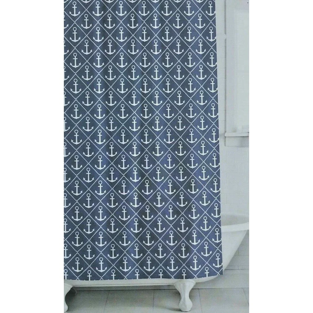 Anchors Nautical Shower Curtain Cloth Fabric Summer Beach House Navy Blue 70x72